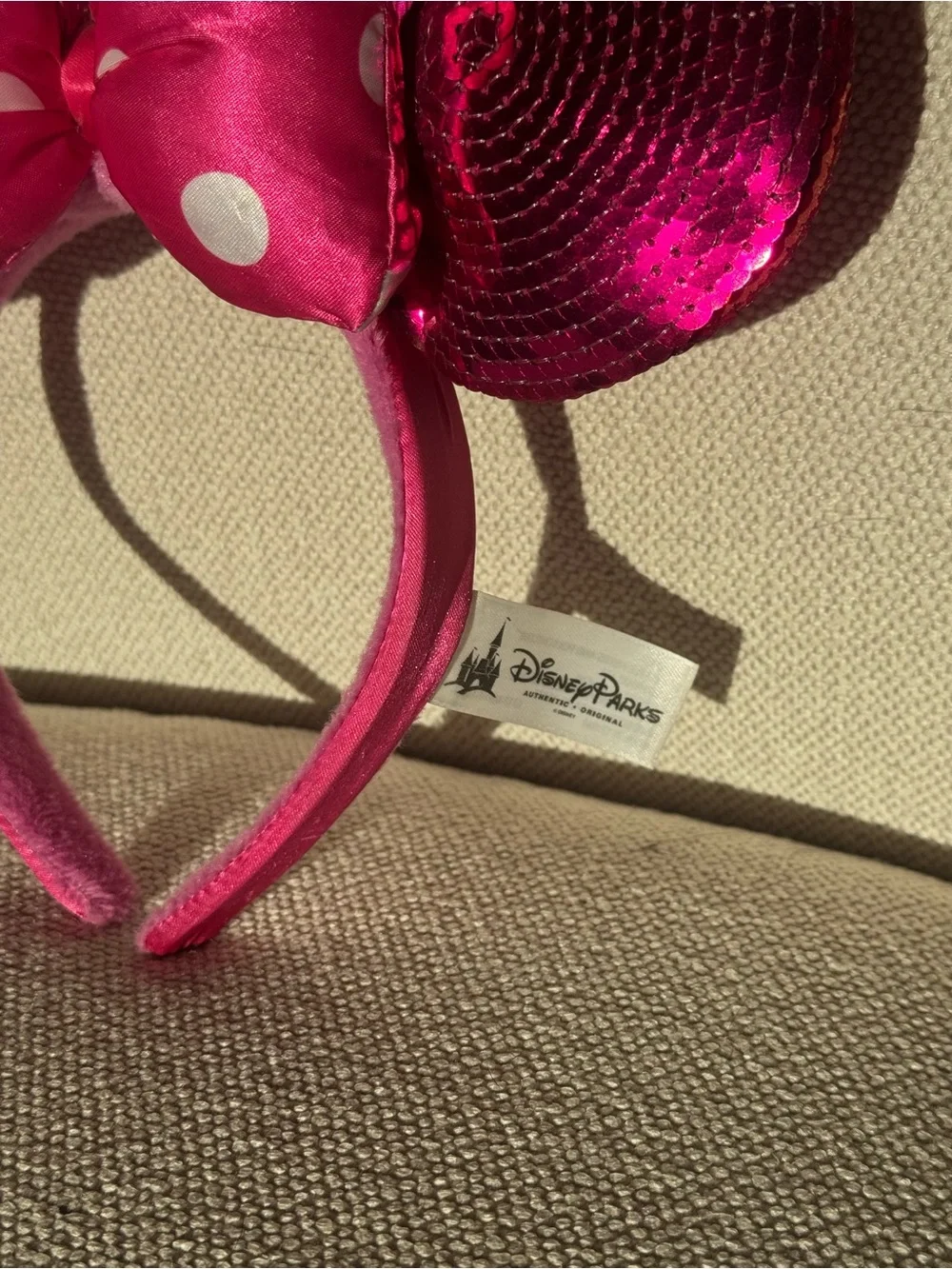 Disney Hot Pink Sequin Minnie Ears with Polka Dot Bow
